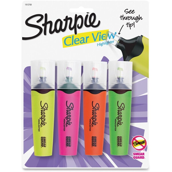 Sharpie Clear View Highlighters, Smear Guard, 4/ST, AST 4PK SAN1912769